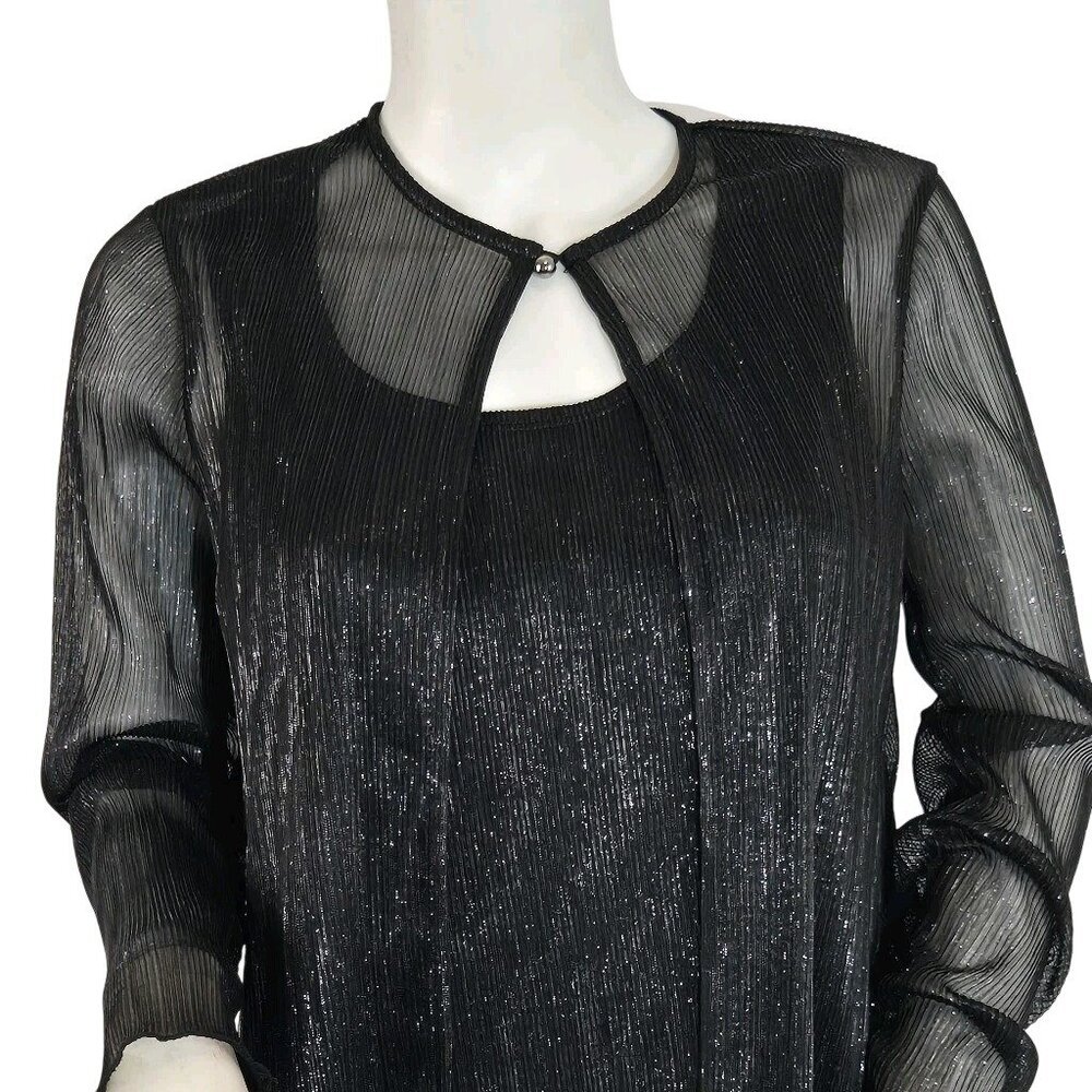 Marina Women's Tank Jacket Set Embellished Chiffon Sheer Black Long Sleeve (12)